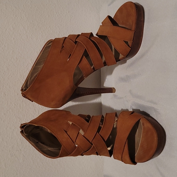 Stuart Weitzman SAXONY Suede  Strappy Sandals Heels Brown - Picture 2 of 7